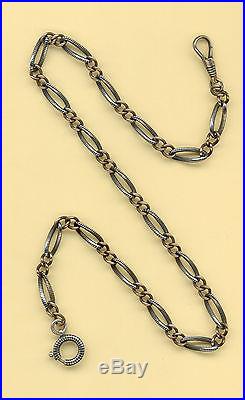 Rare Vintage Solid Silver Niello And Vermeil Gold Pocket Watch Chain