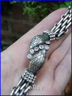 Rare Vintage Solid Sterling silver & Crystal/Paste Snake Chain Eternity Bracelet
