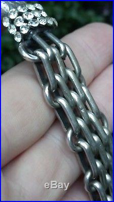 Rare Vintage Solid Sterling silver & Crystal/Paste Snake Chain Eternity Bracelet