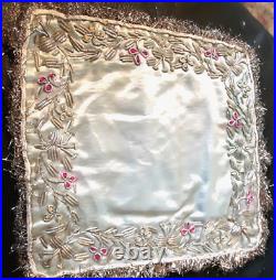 Rare antique Indian dinner place mats zardosi silver bullion work x8 solid silve