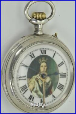 Rare antique Victorian solid silver alarm oversize pocket watch