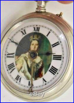 Rare antique Victorian solid silver alarm oversize pocket watch