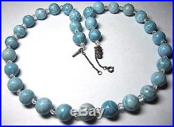 Real LARIMAR Stone 12mm Bead Solid Sterling Silver Antique Clasp 20.25 NECKLACE