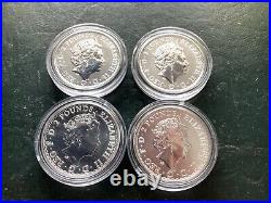 Royal Mint 1 oz Britannias solid silver coins 2020 x 4, 1 Troy once each