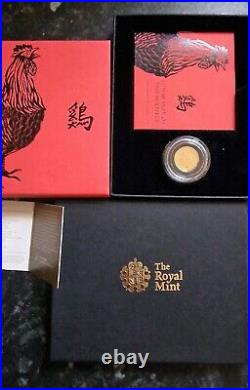 Royal Mint Lunar Year Of The Rooster 2017 24k Solid Gold Coin. Mint Condition