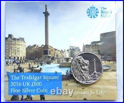 Royal Mint Trafalgar Square 2016 UK £100 (One Hundred Pounds) Fine Silver Coin