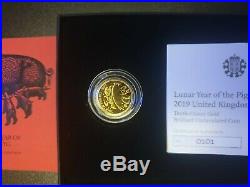 Royal mint lunar year of the pig proof gold coin. 1/10 of an ounce of solid gold