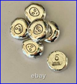 SIX 5g Silver. 999 hand poured bar space alien grey 99.9% solid 5 gram g