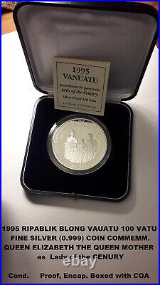 SOLID BULLION SILVER COIN 1995, Commemorating QUEEN ELIZABETH the QUEEN MOTHER