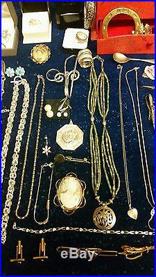 Solid Silver And Vintage Antique Costume Jewellery, Cameo, Watches, Job Lot