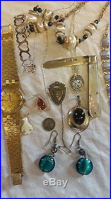 Solid Silver And Vintage Antique Costume Jewellery, Coin, Watch, Photos, The Lot
