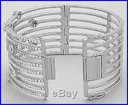 SPARKLING 52g Solid Sterling Silver Daisy CZ Cuff Bangle Bracelet 58x48x32mm