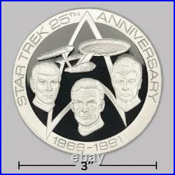 STAR TREK 25TH ANNIV SOLID STERLING SILVER MEDALLION 3? (5.695 ozT/177.2 g). 925 STAR TREK 25TH ANNIV SOLID STERLING SILVER MEDALLION 3? (5.695 ozT/177.2 g). 925