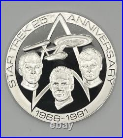 STAR TREK 25TH ANNIV SOLID STERLING SILVER MEDALLION 3? (5.695 ozT/177.2 g). 925