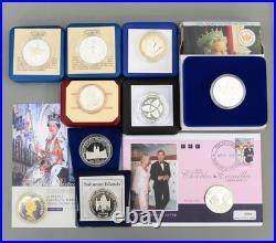 Set 10 Solid Silver Proof Coins Elizabeth II 0.925 Crown 1 oz 5 Pounds 5 Dollars