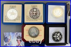 Set 10 Solid Silver Proof Coins Elizabeth II 0.925 Crown 1 oz 5 Pounds 5 Dollars