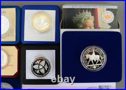 Set 10 Solid Silver Proof Coins Elizabeth II 0.925 Crown 1 oz 5 Pounds 5 Dollars