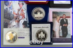 Set 10 Solid Silver Proof Coins Elizabeth II 0.925 Crown 1 oz 5 Pounds 5 Dollars