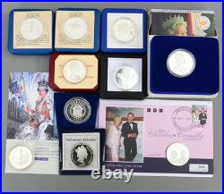 Set 10 Solid Silver Proof Coins Elizabeth II 0.925 Crown 1 oz 5 Pounds 5 Dollars