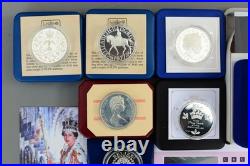 Set 10 Solid Silver Proof Coins Elizabeth II 0.925 Crown 1 oz 5 Pounds 5 Dollars