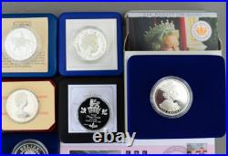 Set 10 Solid Silver Proof Coins Elizabeth II 0.925 Crown 1 oz 5 Pounds 5 Dollars