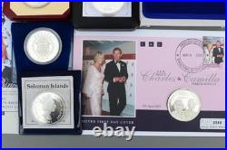 Set 10 Solid Silver Proof Coins Elizabeth II 0.925 Crown 1 oz 5 Pounds 5 Dollars