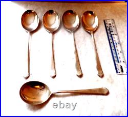 Set 5 Silver Soup Spoons Barker Brothers 1935. Finest Quality & Weight 10 Ounces