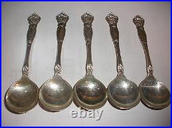Set Of 5 Antique Pat 1908 Wallace Sterling Silver Carnation Bullion Soup Spoons