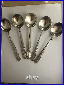 Set Of Five Sterling Silver Bullion Soup Spoons