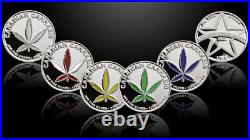 Set of 5 -1/10th Troy Oz. 999 Solid Fine Silver Canadian Cannabis Rounds/Coins