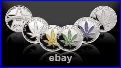 Set of 5 -1/10th Troy Oz. 999 Solid Fine Silver Jamaican Cannabis Rounds/Coins