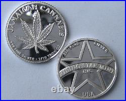 Set of 5 -1/10th Troy Oz. 999 Solid Fine Silver Jamaican Cannabis Rounds/Coins