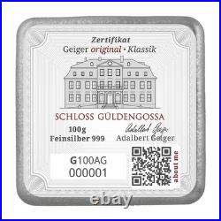 Silver 100 Gram Geiger Edelmetalle Square Cast Bar Silver 100 Gram Geiger Edelmetalle Square Cast Bar