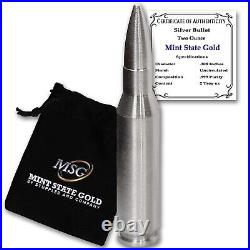 Silver 2 oz. 308 Caliber Bullet Solid. 999 Pure Silver by Mint State Gold