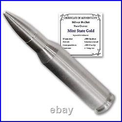 Silver 2 oz. 308 Caliber Bullet Solid. 999 Pure Silver by Mint State Gold