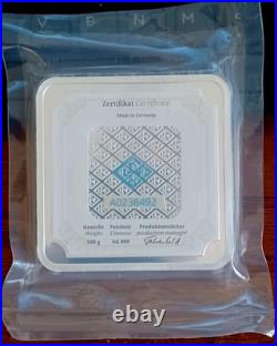 Silver 500 gram Geiger Edelmetalle Square Bar-Factory Sealed Serial # A0238492