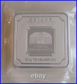 Silver 500 gram Geiger Edelmetalle Square Bar-Factory Sealed Serial # AV287709