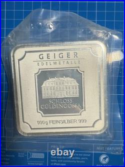 Silver 500 gram Geiger Edelmetalle Square Bar (Original) S#AV640341