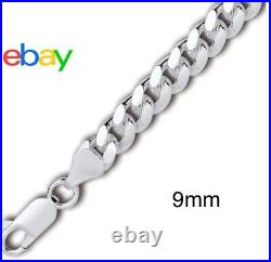 Silver 925 Solid DiamondCut 9mm Curb Tight Link Bracelet 7.25 Bullion Men Women
