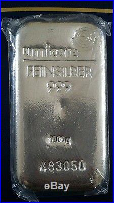 Silver Bullion Bar Umicore 1 kilo Fine 999 Solid Silver Offers Considered