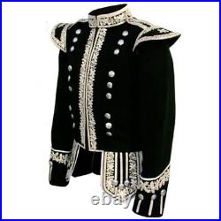 Silver Bullion Fully Hand Embroidered Black Blazer Royal Doublet For The drummer