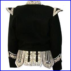 Silver Bullion Fully Hand Embroidered Black Blazer Royal Doublet For The drummer