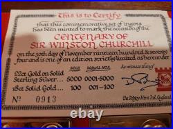 Sir Winston Churchill 22ct Gold on Solid Silver set of Ingots with Wood Case