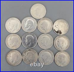 Solid 0.500 Silver 13 Half Crown 176g George V VI mixed dates 1920-1942