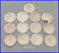 Solid 0.500 Silver 13 Half Crown 176g George V VI mixed dates 1920-1942