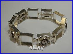 Solid 925 Silver & Smoky Quartz Modernist Bracelet Denmark N. E. FROM Unusual