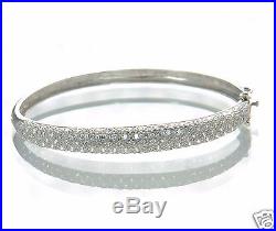 Solid 925 Sterling Silver Lab Simulated Diamond Hinged Bangle Bracelet