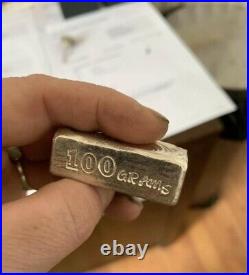 Solid 999 Fine Silver Bar Rippled Ingot 100g bullion Piece Hand poured