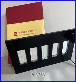 Solid 999 Fine Silver Ingots Set Of Five Pure Silver Collection Bars In Box