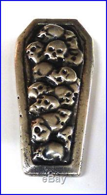 Solid. 999 Pure 10.12 oz Silver Coffin With Skulls Marked Barfy 2015 BL